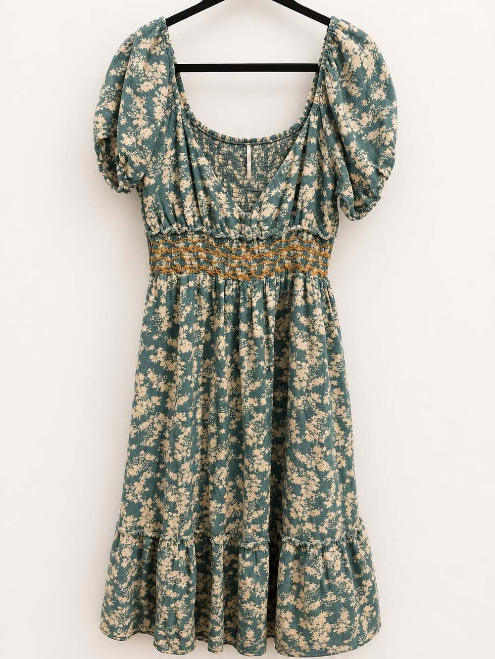 Free People Ellie Smocked Floral Smocked Dress Large Boho Peasant